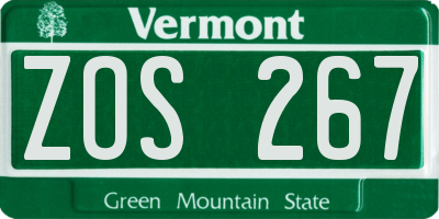 VT license plate ZOS267