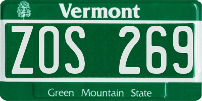 VT license plate ZOS269