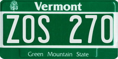 VT license plate ZOS270