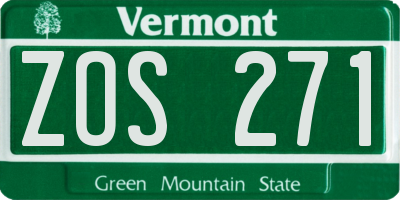 VT license plate ZOS271