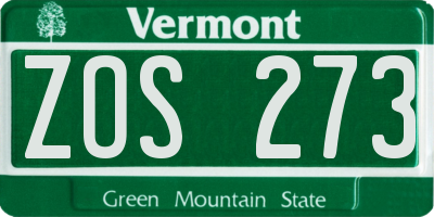 VT license plate ZOS273