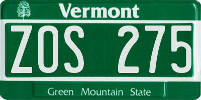 VT license plate ZOS275