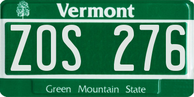 VT license plate ZOS276