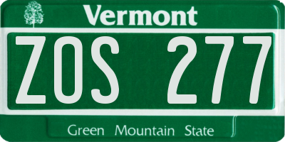 VT license plate ZOS277