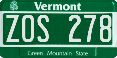 VT license plate ZOS278