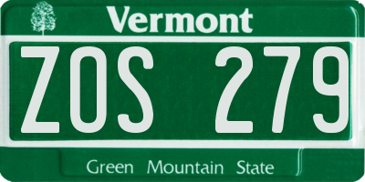 VT license plate ZOS279