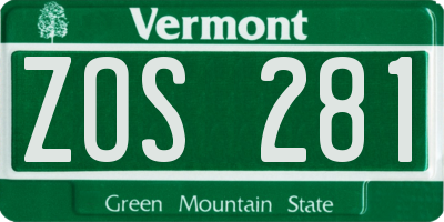 VT license plate ZOS281
