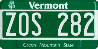 VT license plate ZOS282