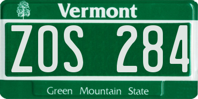 VT license plate ZOS284