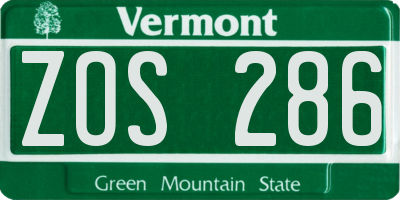 VT license plate ZOS286