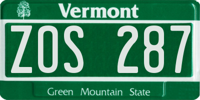 VT license plate ZOS287