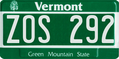 VT license plate ZOS292