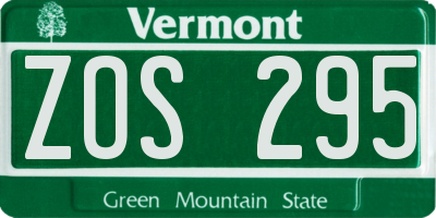 VT license plate ZOS295