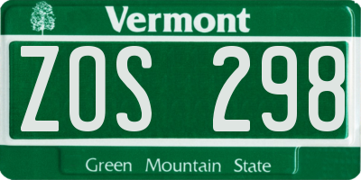VT license plate ZOS298