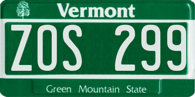 VT license plate ZOS299