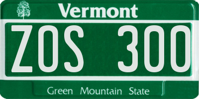 VT license plate ZOS300