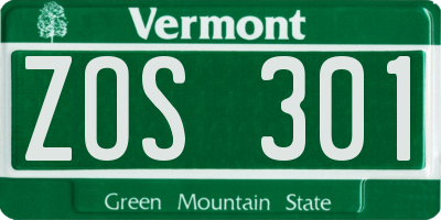 VT license plate ZOS301
