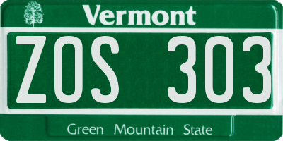 VT license plate ZOS303