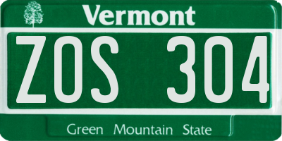 VT license plate ZOS304