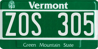 VT license plate ZOS305