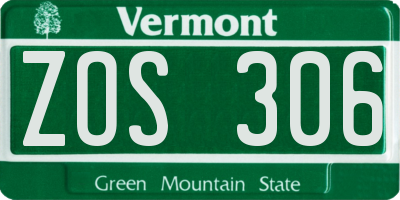 VT license plate ZOS306