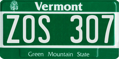 VT license plate ZOS307