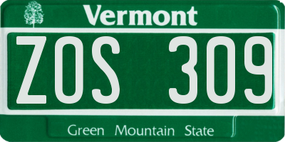 VT license plate ZOS309