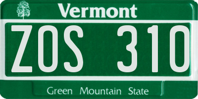 VT license plate ZOS310