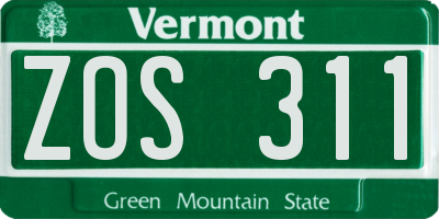 VT license plate ZOS311