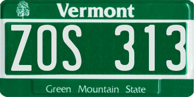VT license plate ZOS313