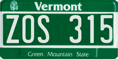 VT license plate ZOS315