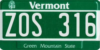 VT license plate ZOS316