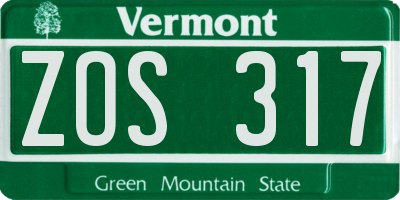 VT license plate ZOS317