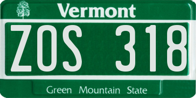 VT license plate ZOS318