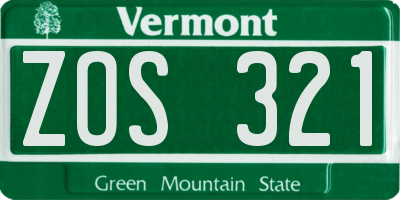 VT license plate ZOS321