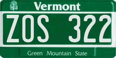 VT license plate ZOS322