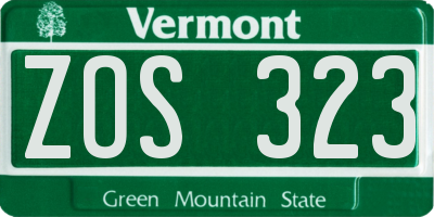 VT license plate ZOS323
