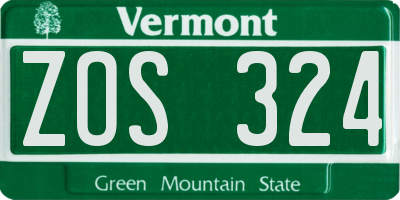 VT license plate ZOS324