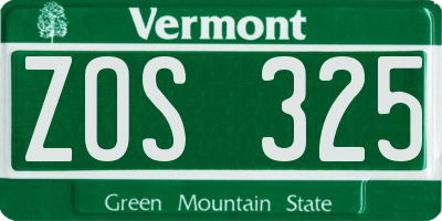 VT license plate ZOS325
