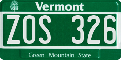 VT license plate ZOS326