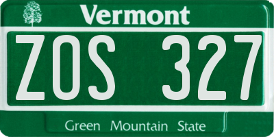 VT license plate ZOS327