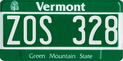 VT license plate ZOS328