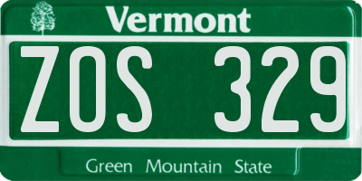 VT license plate ZOS329