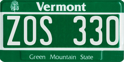 VT license plate ZOS330