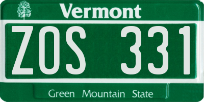 VT license plate ZOS331