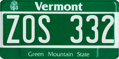 VT license plate ZOS332
