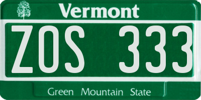 VT license plate ZOS333