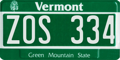 VT license plate ZOS334