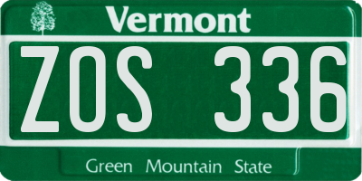 VT license plate ZOS336