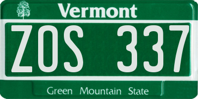 VT license plate ZOS337